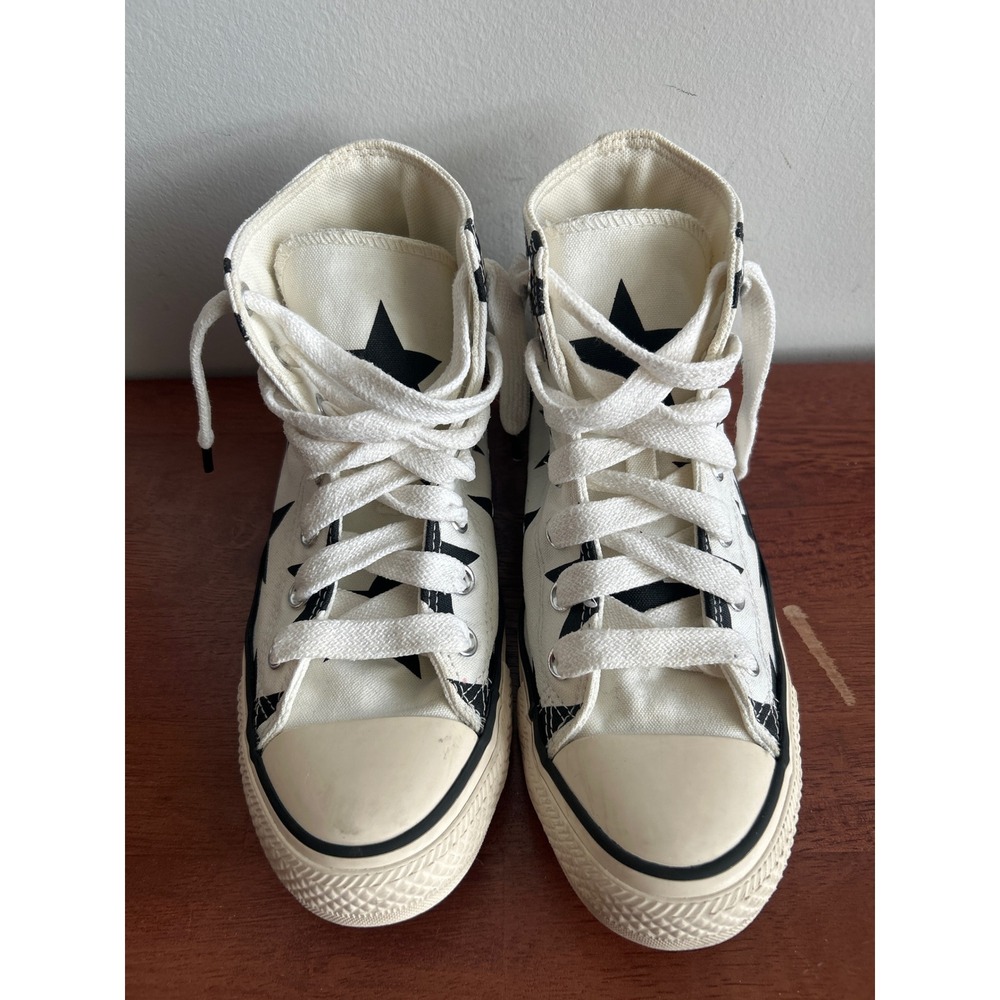 Converse White Black Star Graphic High Top Sneakers Womens 7.5